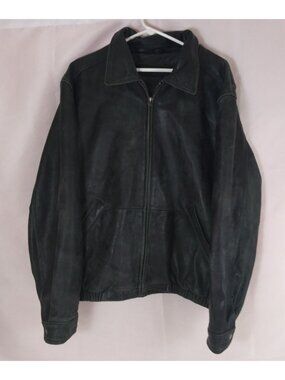 American Classics Colebrook Men's Distressed Black Leather Bomber Jacket Large